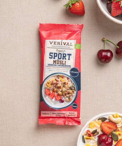 Die Protein-Probierbox Top 10 von Verival Bio enthält 10 verschiedene Einzelportionspackungen von proteinreichen Verival Frühstücksprodukten. 