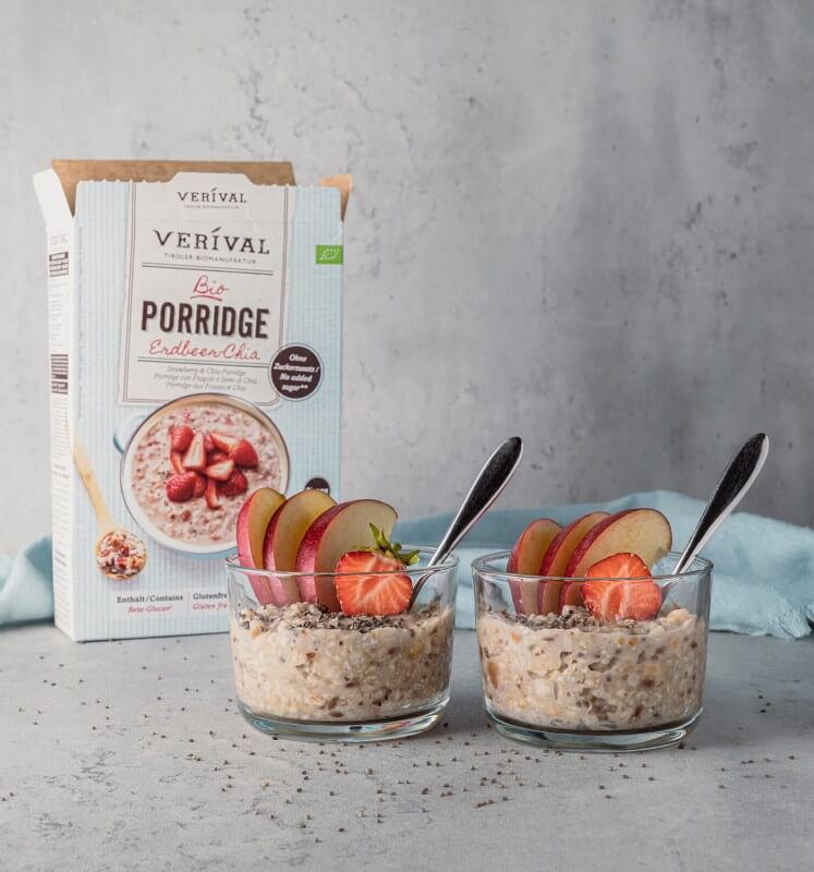Porridge Zubereitung mit den Verival Bio Porridge Produkten aus Tirol